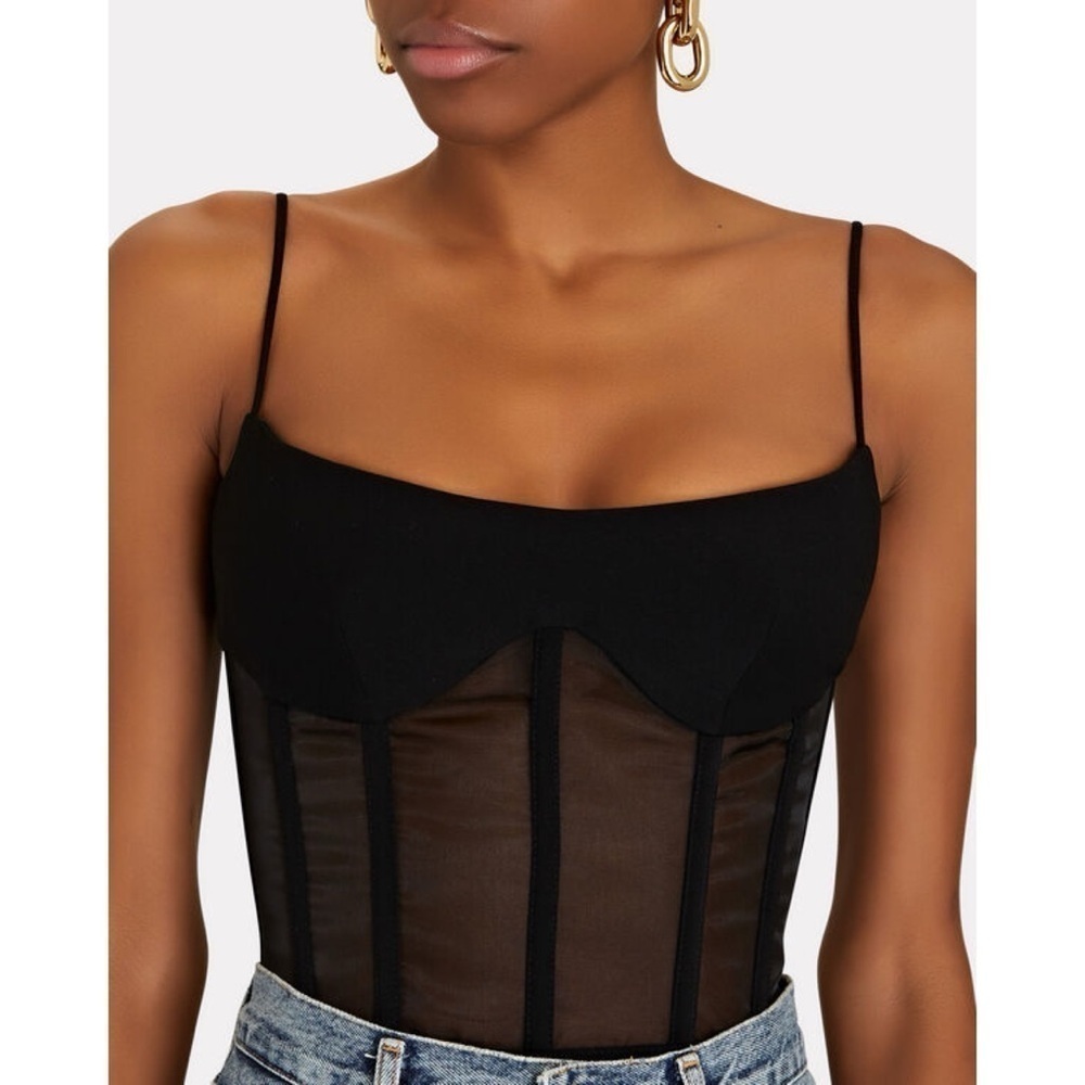 ROZIE CORSETS Tulle-Trimmed Crepe Corset Top in Black FR 36